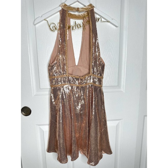 Free People Film Noir Sequined A-Line Party Dress in Gold Rose Size 4 NEW - Picture 11 of 12